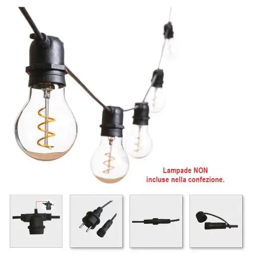 CATENA CON 10 PORTA LAMPADE NERA 11,5MT Prezzo Conveniente