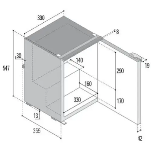 Ultima Occasione FRIGORIFERO COMPRESSORE DA INCASSO DP150I NERO SOLA CORNICE DI INSTALLAZIONE NAUTICA