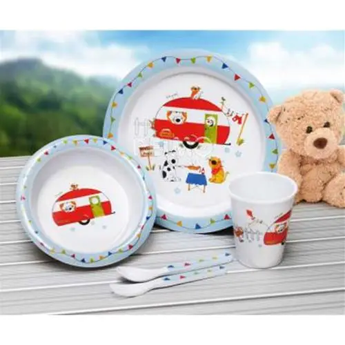 Promo Stagionale KIT PIATTO E ACCESSORI IN MELAMINA PER BAMBINI 5PZ