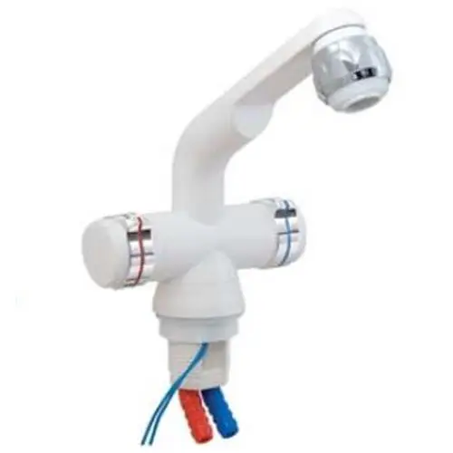Prezzo Scontato MISCELATORE CARAVAN DUE MANOPOLE IN ABS BIANCO CROMO CON INTERRUTTORE 34MM