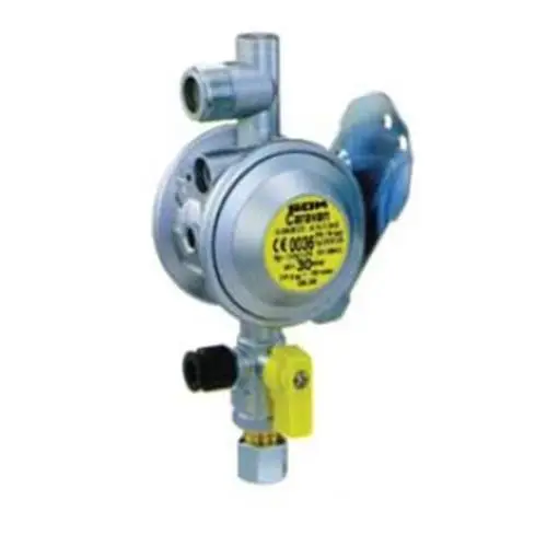 REGOLATORE GAS 30MB 1.5KG/H FISS. A PARETE ING.8MM CON VALVOLA E INGRESSO LATERALE Popolare