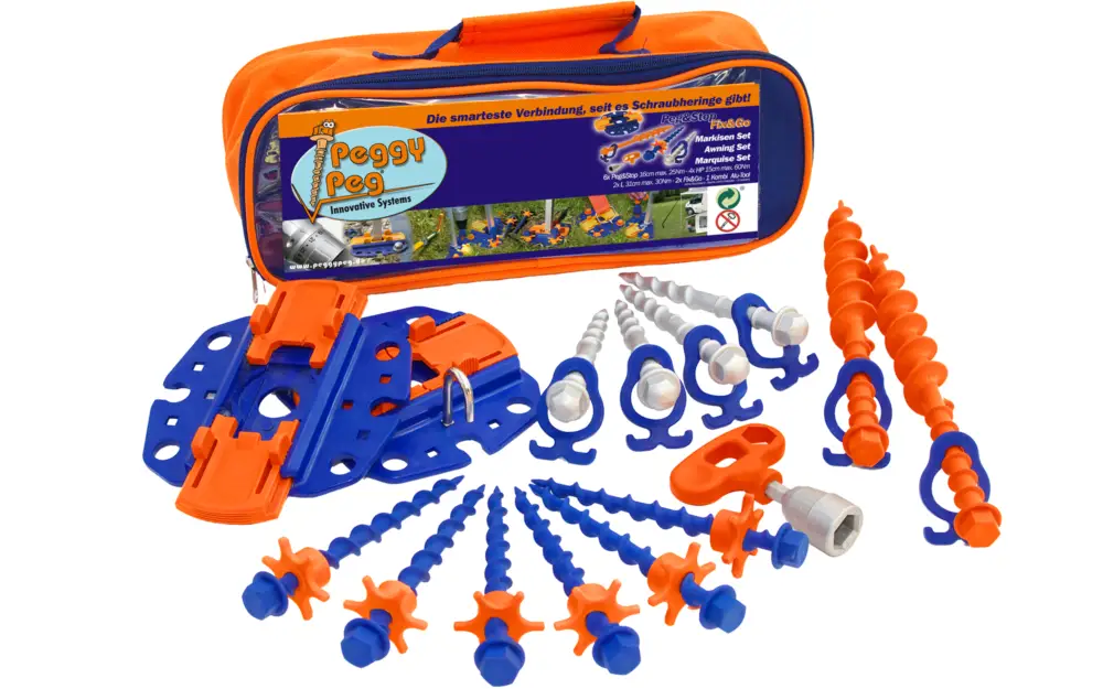 Offerta Del Giorno Set per tendalini Peggy Peg Fix&Go Peg&Stop con picchetti a vite e piastre di ancoraggio 30 pezzi
