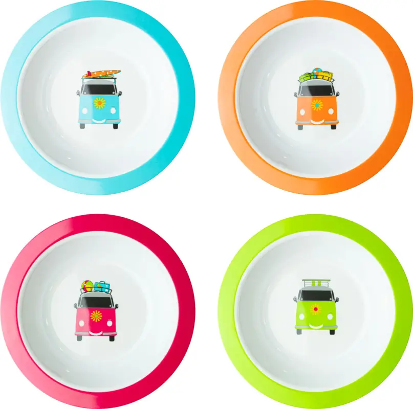 Set di piatti fondi Flamefield Camper Smiles 4 pezzi Bestseller