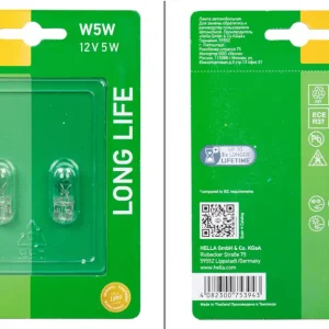 Scelto Dai Clienti Set da 2 lampadine a incandescenza Hella W2,1x9,5d W5W Long Life per indicatori di direzione / luci di posizione / luce della targa / luci posteriori / per interni 12 V / 5 W