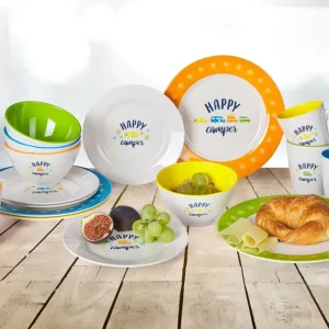 Nuova Collezione Set di stoviglie Berger Happy Camper in melamina per 4 persone 16 pezzi colorato