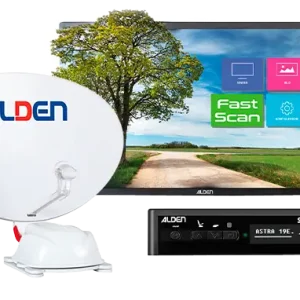 Impianto satellitare completamente automatico Alden AS2 80 HD con LNB singolo, incluso modulo di controllo HD S.S.C. e TV LED Ultrawide Occasione