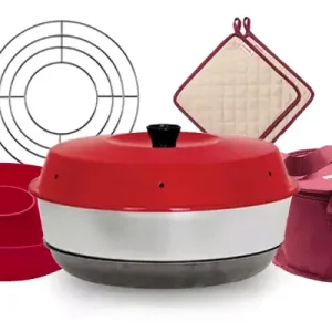 Subito Disponibile Set da forno da campeggio Omnia 5 pezzi con teglia in silicone, griglia, borsa per il trasporto e guanti da forno