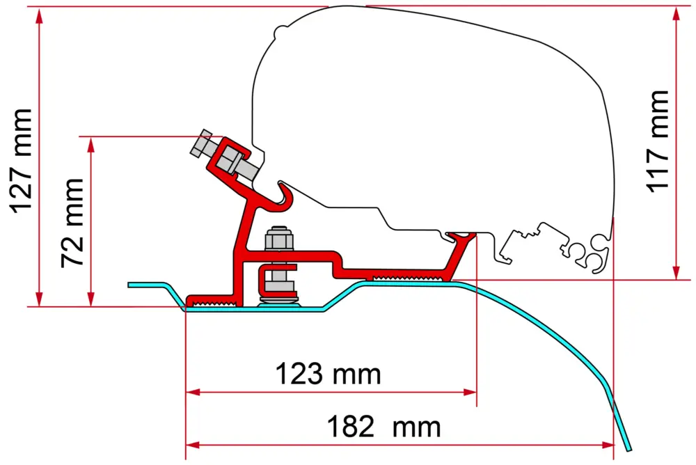 Adattatore per tendalino Fiamma Fiat Ducato / Citroën Jumper / Peugeot Boxer - H2 L2/L3 dal 2006per Fiamma F80 / F65 nero Quantità Limitata