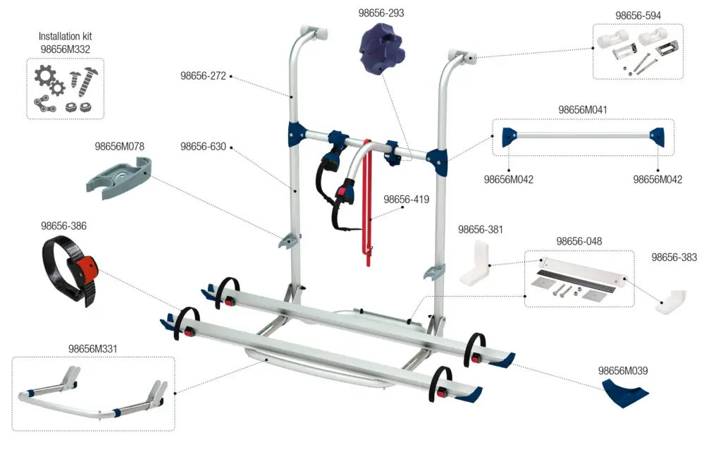 Ultime Pezzi Kit di montaggio Fiamma per Carry Bike Pro Hymer RS Fiamma codice articolo 98656M332