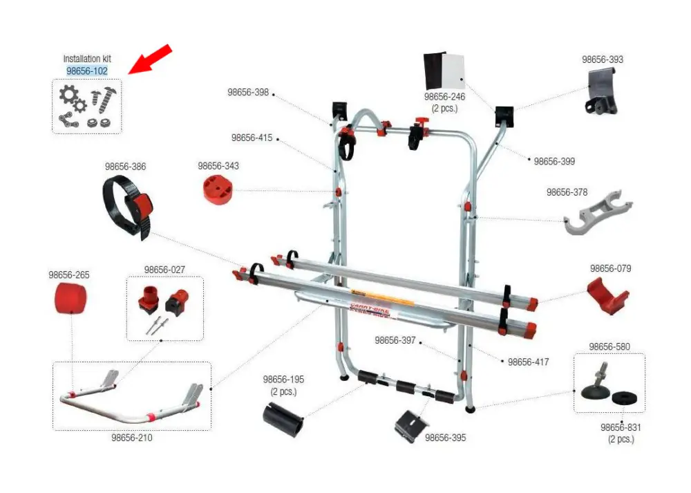 Subito Disponibile Kit di montaggio Fiamma per Carry Bike VW T5 Fiamma articolo numero 98656-102