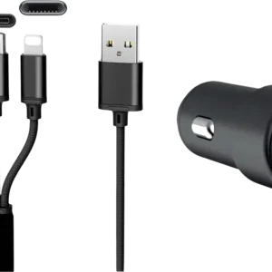 Professionale Caricatore USB doppio 3 in 1 per auto IWHcon 3 connettori 1,2 metri