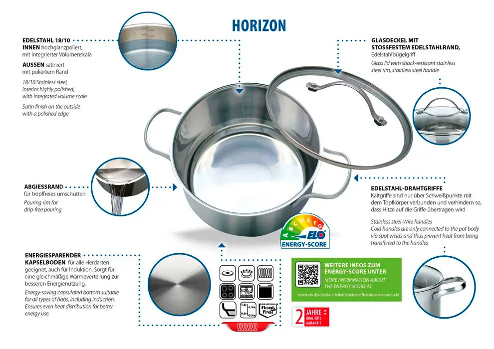 Set di pentole e padelle Elo Basic Horizon 10 pezzi argento nero A Buon Prezzo