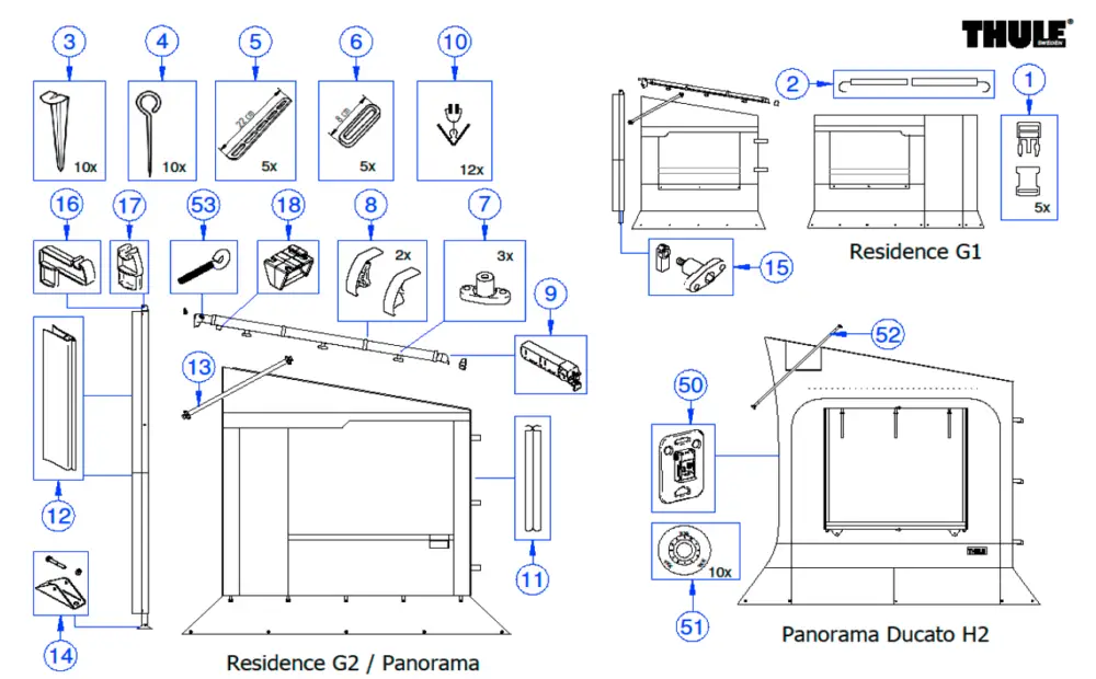 Montante terminale Thule adatto per Residence G2 / Panorama - Ricambio Thule 1500601179 NR.17 Direttamente Dal Produttore