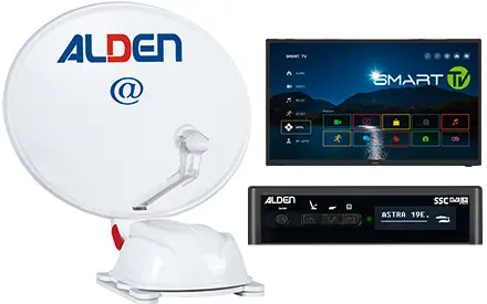 Impianto satellitare completamente automatico Alden Onelight@ 60 HD EVO completo di modulo di controllo HD S.S.C., antenna LTE e TV LED Smartwide Prezzo Di Fabbrica