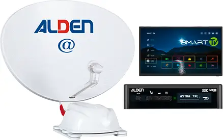 Impianto satellitare completamente automatico Alden AS2@ 80 HD Ultrawhite completo di modulo di controllo HD S.S.C., antenna LTE e TV LED Smartwide Non Perdere